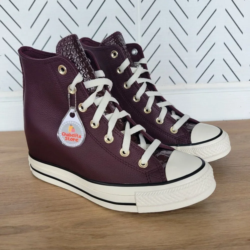 ✨Converse Chuck Taylor All Star Wedge Leather Sz 8 Womens Shoes Burgundy A12349C